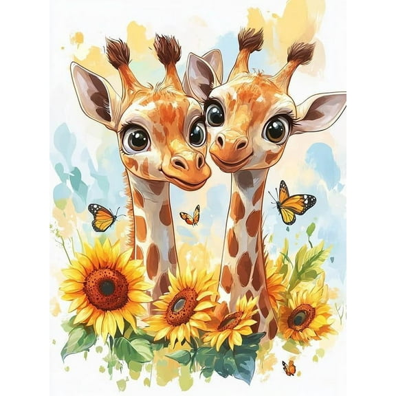 5D DIY Diamond Painting Set "Giraffe, Sunflower Animals" Round Diamond Art Crafts for Adults, Suitable for Wall Decoration, Bedroom and Home Decoration