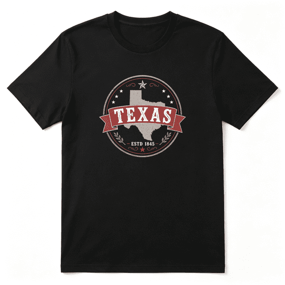 Texas Est 1845 State Map Badge Retro Graphic Tee For Men And Women, Texan Holiday Gift Cotton Short Sleeves T-Shirt
