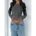 thumbnail image 2 of Womens Long Sleeve T Shirts Basic Scoop Neck Crop Tops Casual Slim Fitted Clothes Thermal Tee, 2 of 6