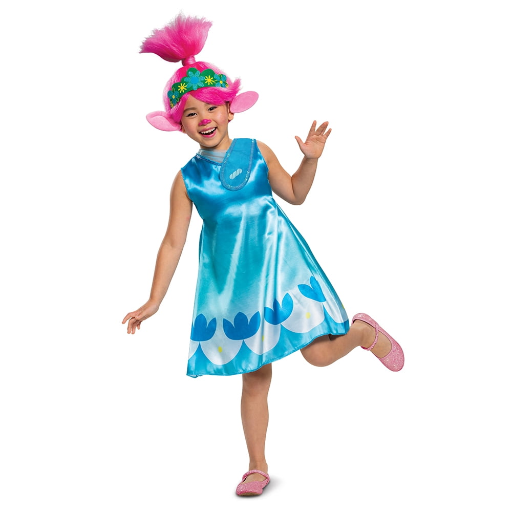 Child Trolls Poppy Troll Doll New Fancy Dress Costume & Wig WITH SOUND 