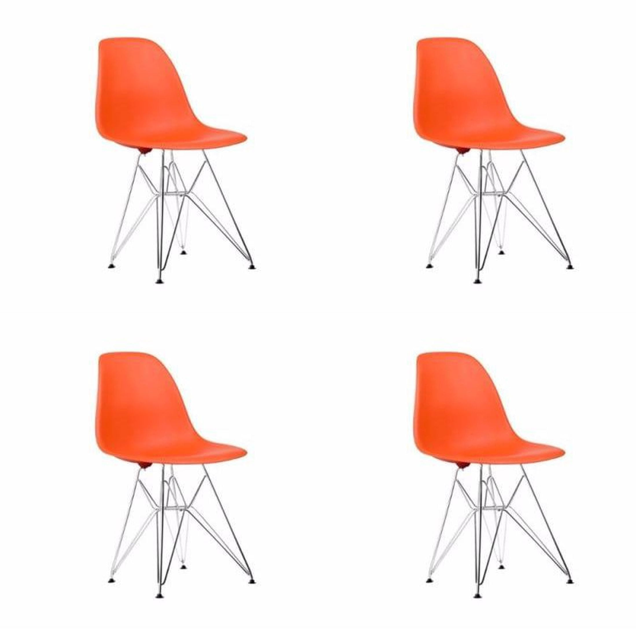 Set of 4 Orange Polypropylene Dining Chairs with Chrome Base