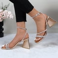 thumbnail image 4 of COM STAR Women’s Rhinestone Strappy Wedge Sandals Open Toe Ankle Strap Dress Heels for Party Evening Wedding Summer Shoes, 4 of 9