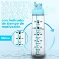 thumbnail image 2 of HYDRATE Botella de Agua de 900 Ml con Pajita, Color Azul Cielo, Libre de BPA, Tapa Abatible, a Prueba de Caídas, Marcadores de Tiempo Motivacionales, Material Extra Resistente para el Gimnasio, 2 of 6