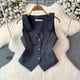 thumbnail image 4 of Conjunto de dos piezas de pantalones cortos para mujer, chaleco sin mangas, Blazer fresco, pantalones cortos de pierna ancha, cintura alta, informal, negro, Verano, 4 of 5