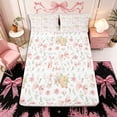 thumbnail image 3 of Meiyoeat Romantic Floral Roses Bed Sheets 4-Piece, Pink Ballet Bow Full Size Sheets, Pink Green White, 3 of 6