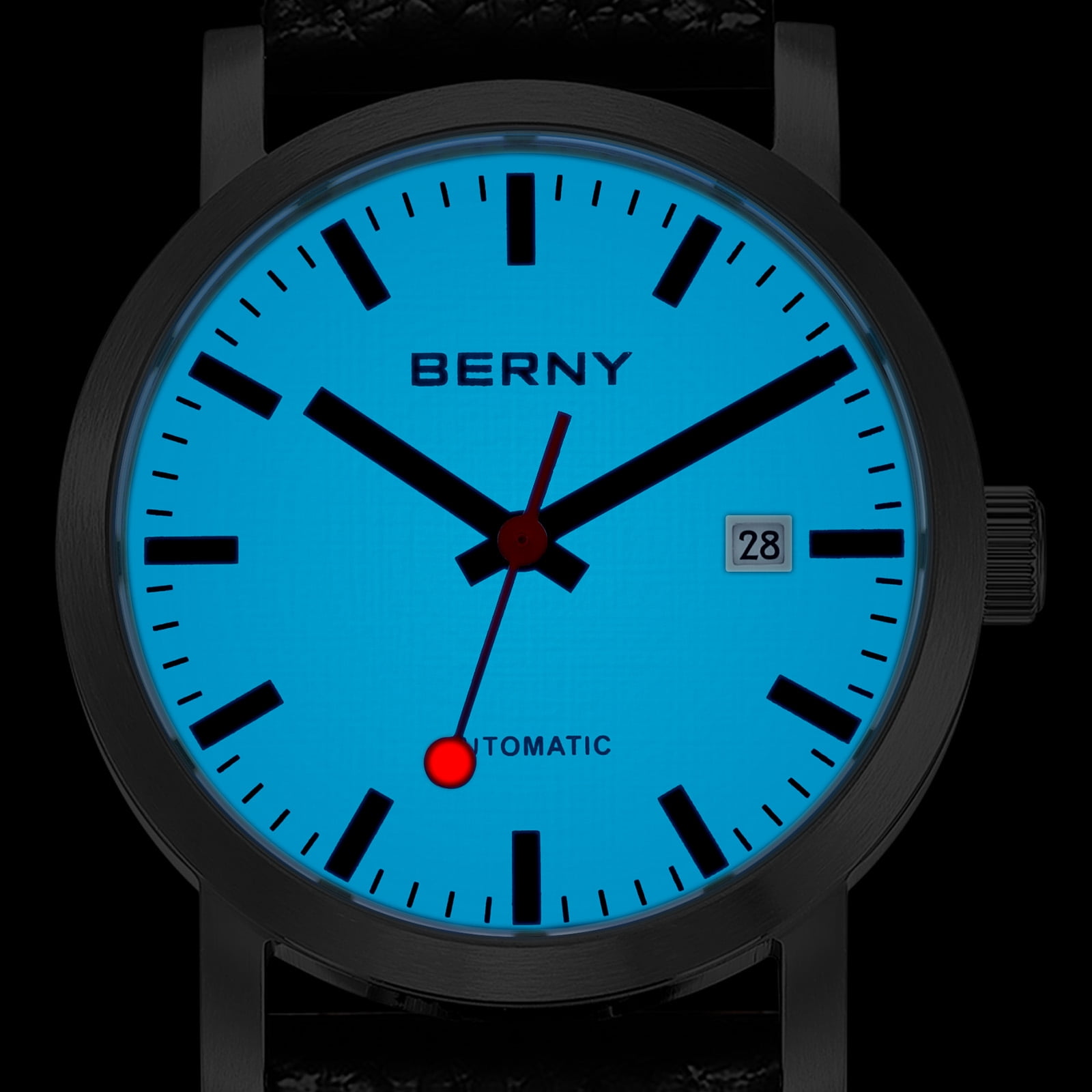 BERNY Automatic Watches for Men, Luxury Self Winding Mechanical Dress Leather Watch with Date, Sapphire Crystal, Luminous, Stainless Steel, 50M Waterproof, Minimalist Mens Watches (White)