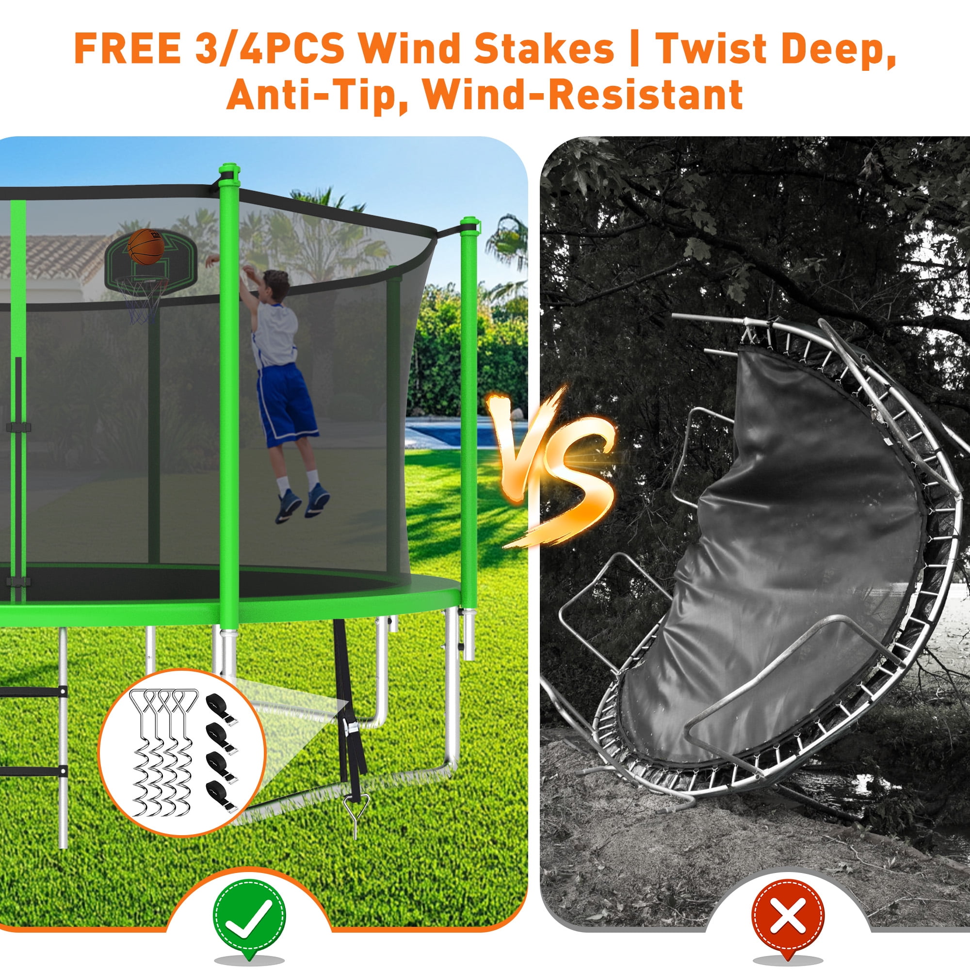WOWLAND 12FT Trampoline for Kids and Adults 1200LBS Weight Capacity, Heavy Duty Outdoor Trampolines with Enclosure Net and Wind Stakes, Kids Trampoline with Basketball Hoop and Lights, Birthday Gift