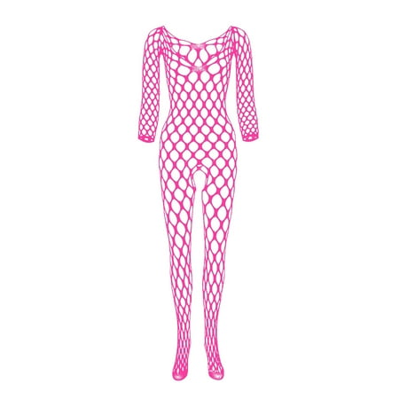 Sexy Lingerie For Women Sexy Breathable Sleeve Big Mesh Hole Through Yarn Solid Color Mesh Stockings Net Clothes Bodysuit