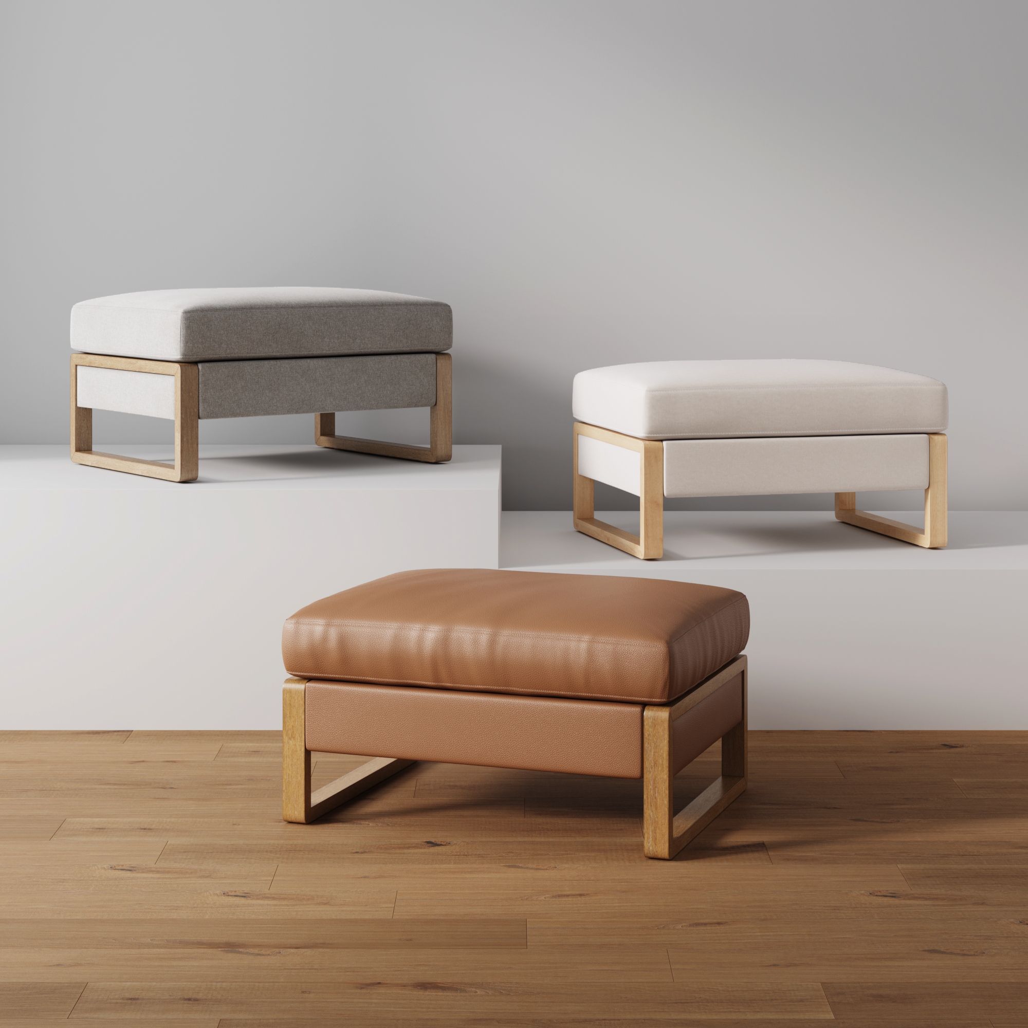 Nathan James Madison Modern Faux Leather Ottoman with Storage, Upholstered Ottoman with Solid Wood Legs, Bisque/White Oak