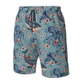 thumbnail image 6 of Uemuo Underwater Animals and Flowers Pattern Men's Swim Trunks Hawaiian Beach Bathing Suit Swimsuits Beach Quick-Dry Shorts with Pockets-, 6 of 9