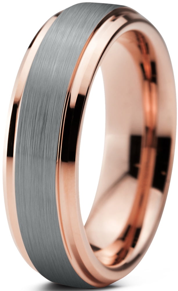 Tungsten Wedding Band Ring 8mm Men Women Comfort Fit 18k Yellow Gold Plated Bevel Edge Brushed Polished 