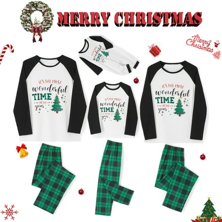 

Family Matching Christmas Pajamas Set Xmas Tree Print Tops Plaid Pants Holiday Loungewear Sleepwear Jammies Pjs Outfit