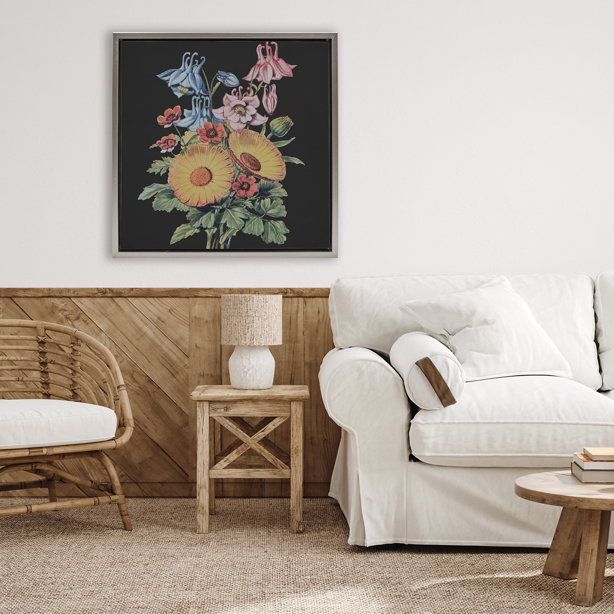 Stupell Industries Vintage Bouquet Study on Black Gray Framed Floater Canvas Wall Art, design by Dan Meneely