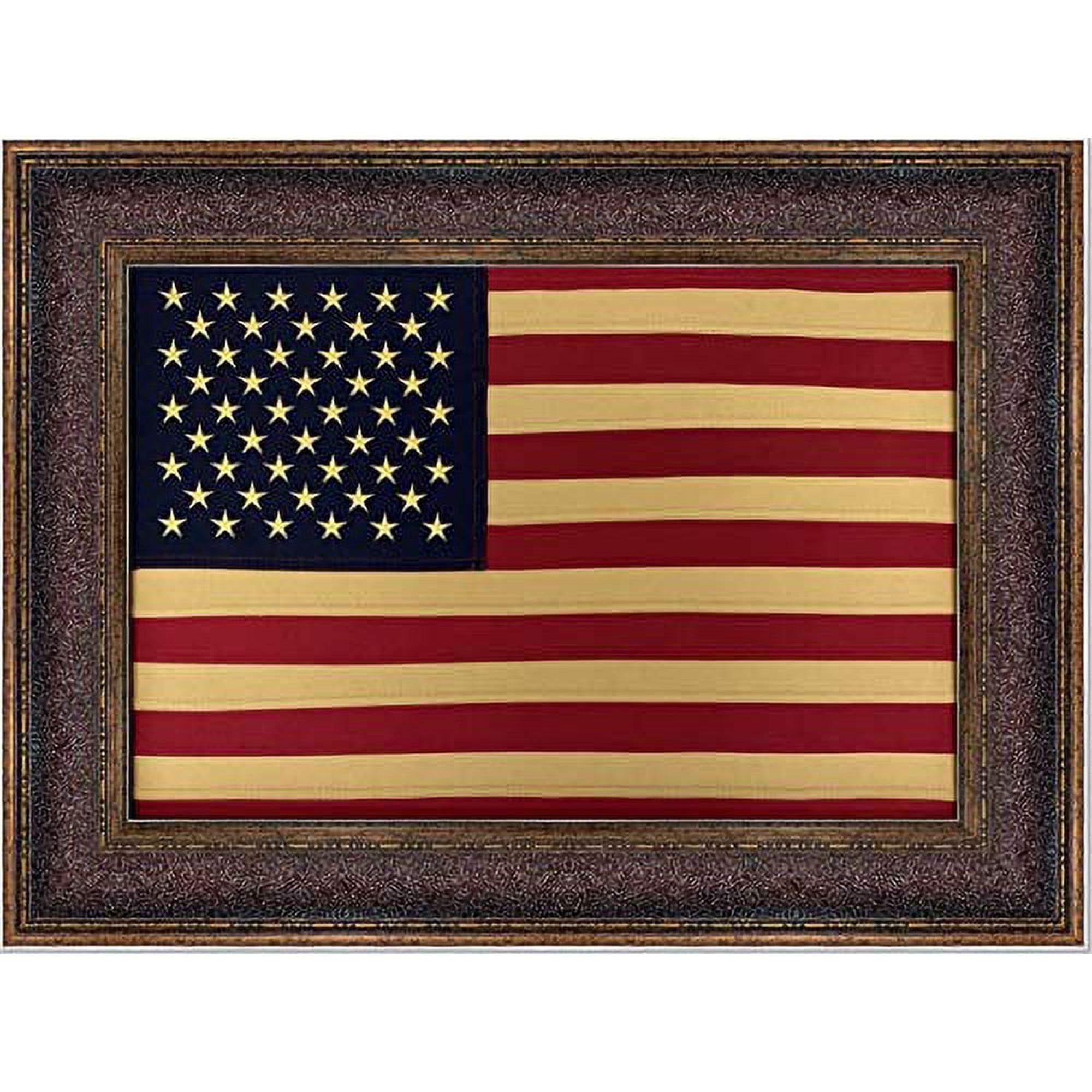 Framed American Flag | Real Cotton Cloth Embroidered Flag | 23L X 31W Inches