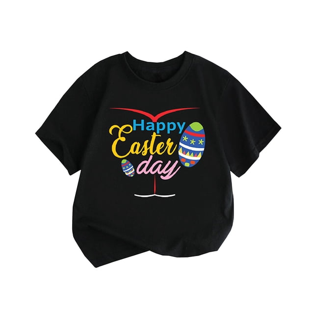 Gibobby Blusas Casual Verano Nueva ropa para niños Estilo de Europa y Unidos Camiseta de manga corta para niñas Conejito de Pascua Camiseta con cuello redondo estampado lindo (Negro, 8-9 Años)