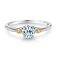 thumbnail image 2 of Gem Stone King 925 Sterling Silver and 10K Yellow Gold Sky Blue Topaz and White Lab Grown Diamond 3 Stone Engagement Ring for Women (0.73 Cttw, Round Gemstone November Birthstone, Size 8), 2 of 4