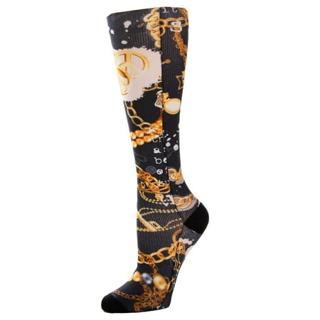 Celeste Stein Graduated Compression Knit Socks, Queen Wide Calf, 8-15mmHg, Goldy Locks with Black Heel and Toe
