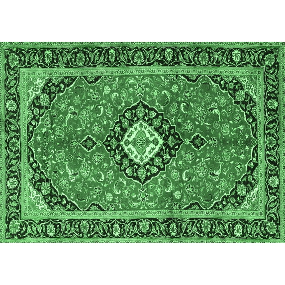 Ahgly Company Indoor Rectangle Medallion Emerald Green Traditional Area Rugs, 5' x 7'