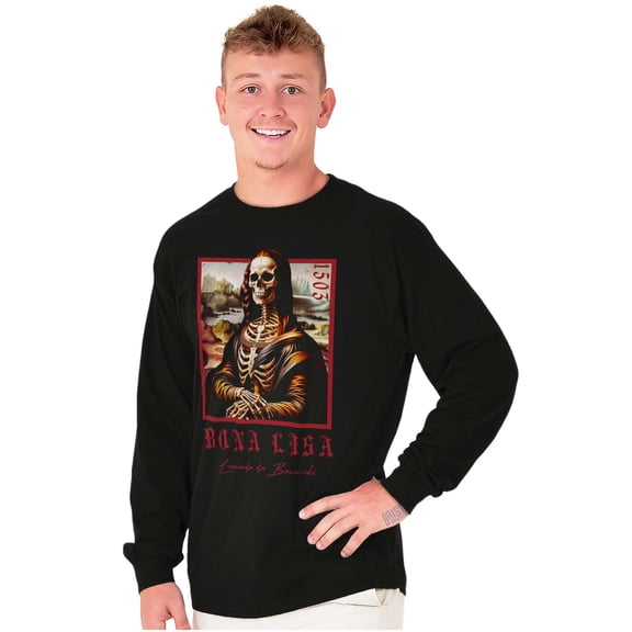 Leonardo Da Vinci Mona Lisa Skeleton Long Sleeve TShirt Men Women Brisco Brands S