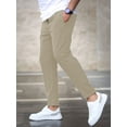 thumbnail image 4 of Men's Stretch High Multi Pockets Durable Pants Men Comfy Lightweight Drawsting Work Hiking Elastic Waist Stretch Comfy Work Dress Pants Beige L, 4 of 5