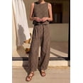 thumbnail image 5 of Wrongduck Womens Cotton 2 Piece Set Plaid Sleeveless Top Wide Leg Pants Summer Lounge Outfit Matching Vacation Travel Casual Outfit 2026, 5 of 15