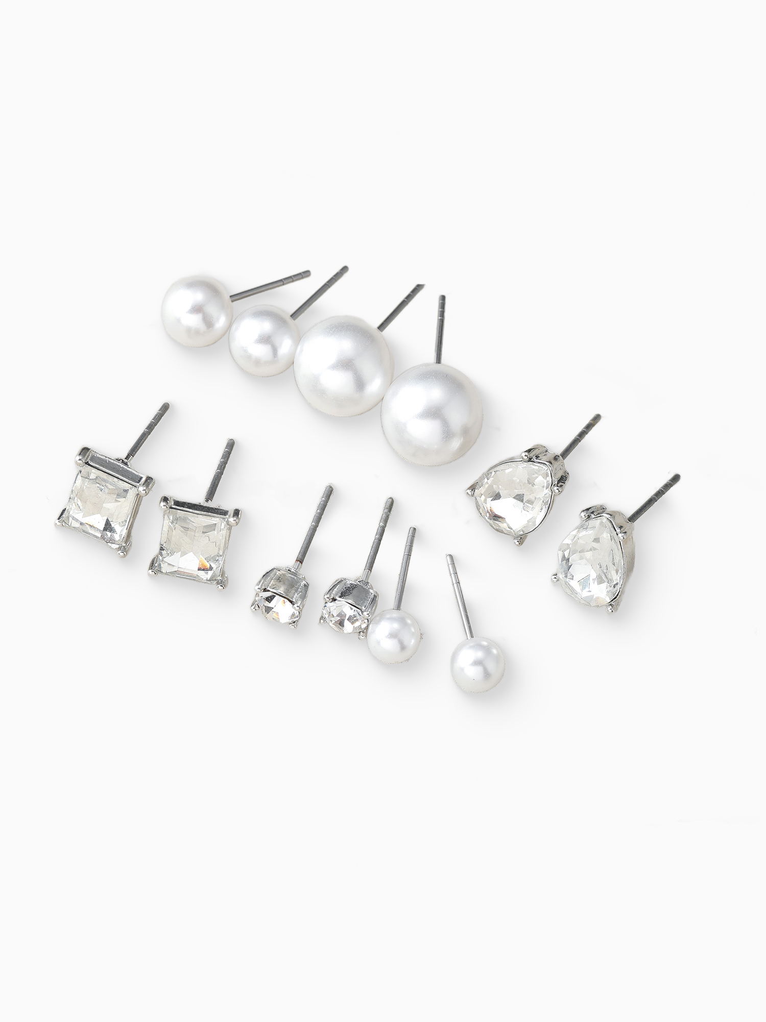 Women's Stud Earring Collection, with Crystal and Faux Pearl, 6 Pairs