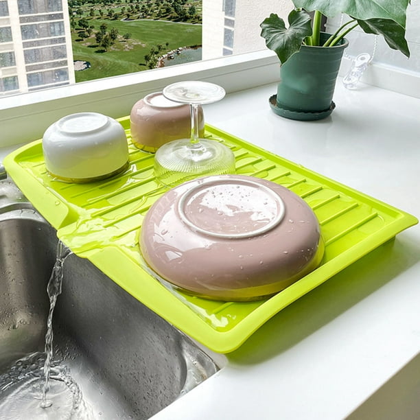 Tablero Escurridor De Platos De Plástico, Diseño Rectangular, Bandeja De Drenaje De Cocina Que Ahorra Espacio, Sostiene Cubiertos, Frutas Y Verduras