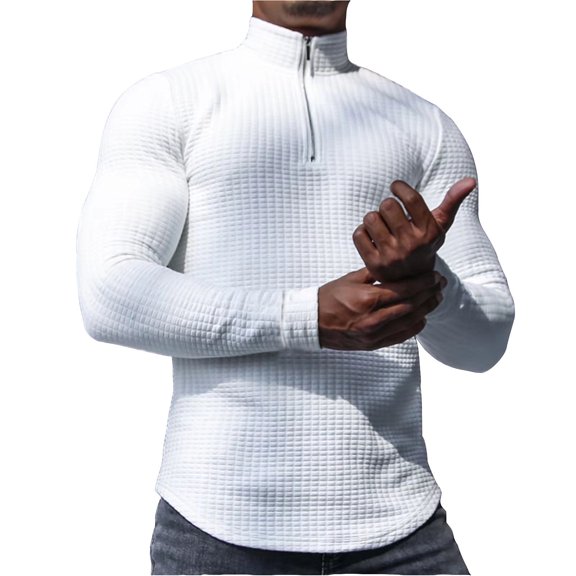 zbxnLI Men's Half Zip Sweatshirts Lapel Long Sleeve Muscle Slim Athletic Workout Pullover Sweat Tops