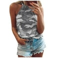 thumbnail image 2 of MRULIC tank top for women Women Camouflage O Neck Lace Sexy Vest Tops Backless Cami Party Blouse Camisole Womens tank tops Grey + XXL, 2 of 6