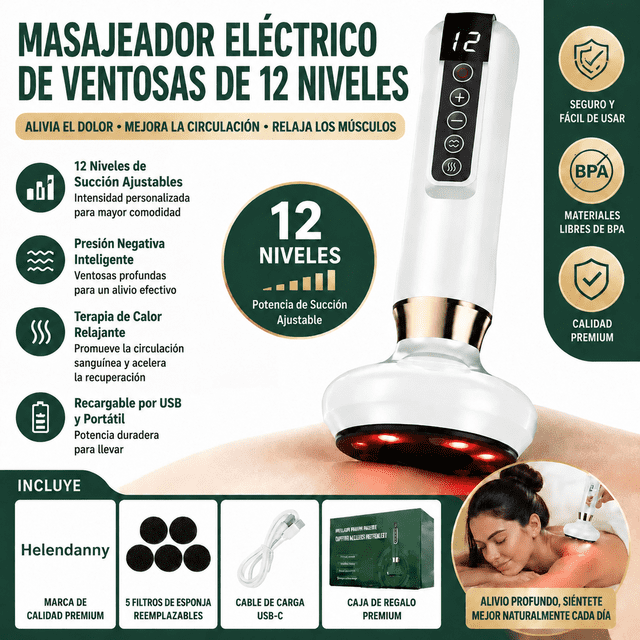 masajeador de ventosas al vacío de 12 etapas con función de ventosa blanco