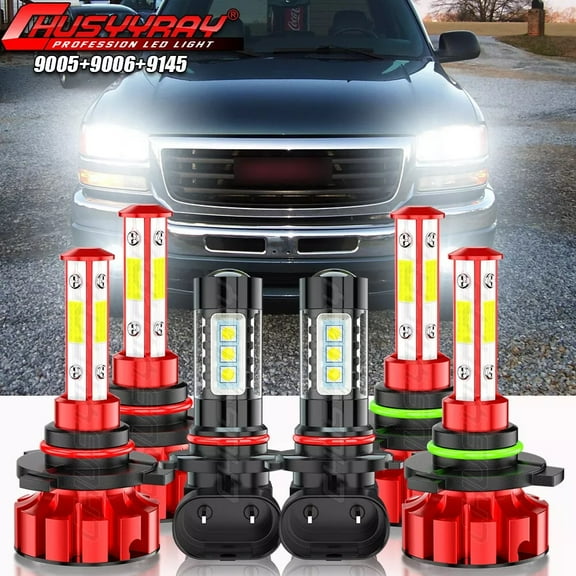 For 2003 2004 2005 2006 GMC Sierra 1500 LED Headlight Hi-Lo Beam   Fog Light Bulbs 6000K White 6 Pack