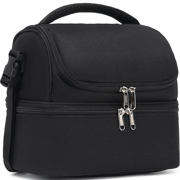 GYEUKHAM Double Decker Cooler Insulated Lunch Bag Large Tote for Boys, Girls, Men, Women, With Adjustable Strap,Black