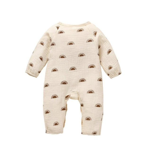 Barboteuse Bébé Manches Longues Col Coton Combinaison Imprimé Soleil Style Décontracté