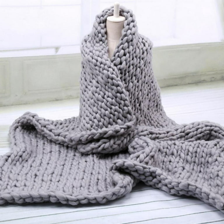 Baywell Chunky Knit Blanket, Soft Knitted Yarn Blanket Large Gray, Handmade  Throw Blanket Grey, Crochet Throw Blanket for Sofa, Bed, Couch, 100x120cm