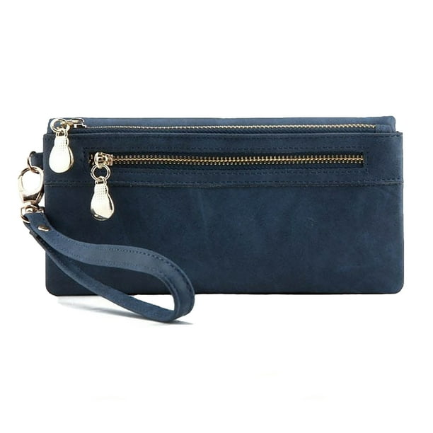 Gifts Are Blue Womens Matte Leather Clutch Wristlet Purse with Double