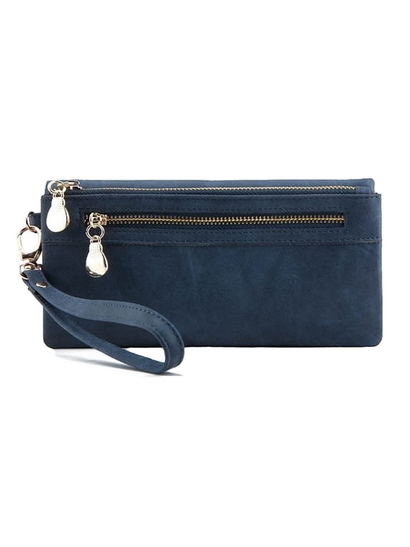 Women's Matte Leather Clutch Wristlet Purse, Blue