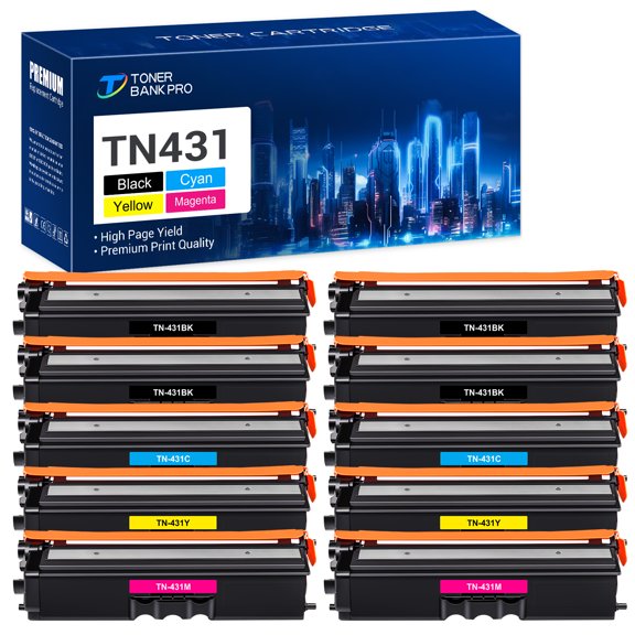 Toner Bank 10-Pack Compatible Toner Cartridge Replacement for Brother TN-431 TN 431 HL-L8260CDW L8360CDW L8360CDWT MFC-L8610CDW L8900CD 4x Black, 2x Cyan, 2x Magenta, 2x Yellow