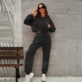 thumbnail image 5 of DailyTrove Women's Long Sleeve Crew Neck Tracksuit - Solid Color, Slim Fit, Spring & Street Wear,Black, 5 of 6