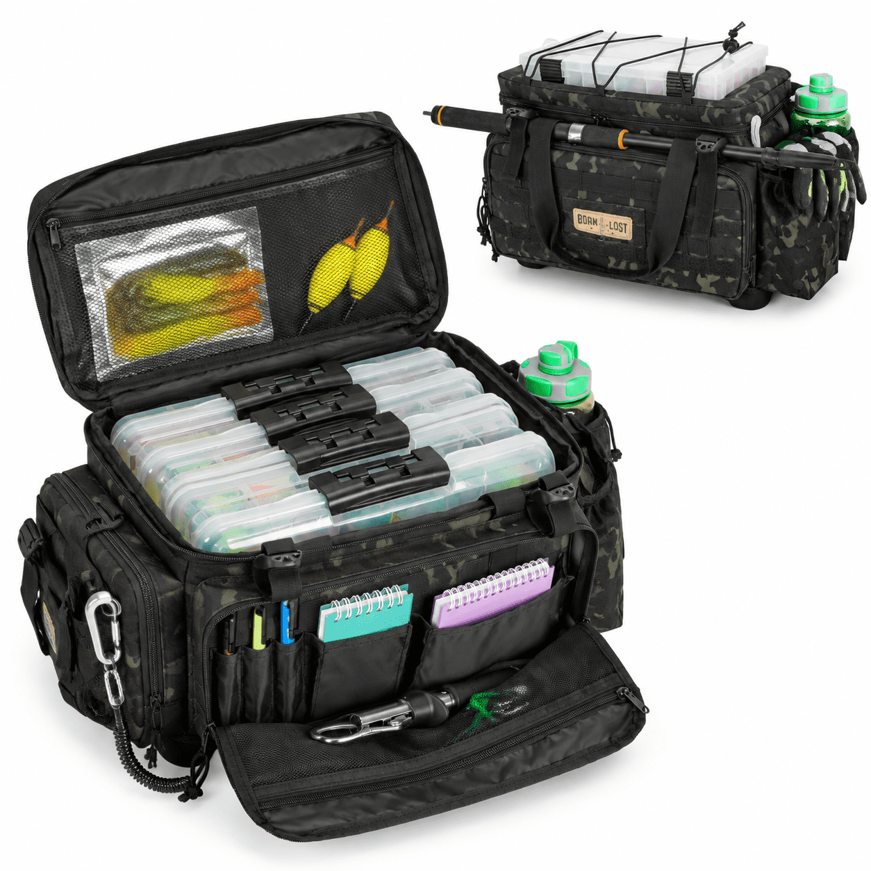 Dark Camo Soft Fishing Tackle Bag 17.01 x 10.20 x 3.54 in Outdoor Bait Storage