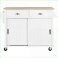 thumbnail image 6 of Kitchen Island Cart with Rubber Wood Drop-Leaf, Sliding Barn Door, Locking Wheels & Storage | White | MDF, 6 of 26