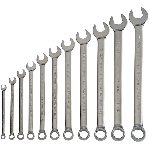 Craftsman Gunmetal Chrome Long-Panel Sae Combo Wrench Set, 11 Pieces
