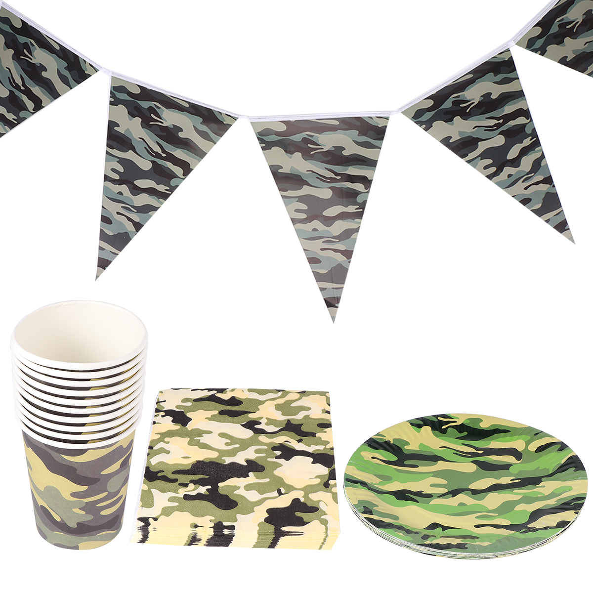 Camouflage Party Paper Plates Tableware Supplies Banner Napkins Cups