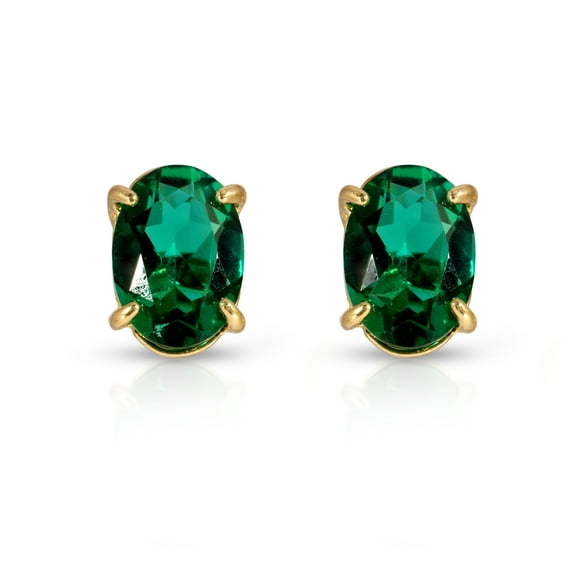 Galaxy Gold 14K Solid Gold Natural Emerald Stud Earrings for Women - Yellow Gold Fine Jewelry