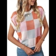 thumbnail image 2 of Suéter de Verano para Mujer, de Punto, con Cuello Redondo, Mangas y Bloques de Color, Rosa y Naranja, Talla XL, 2 of 9