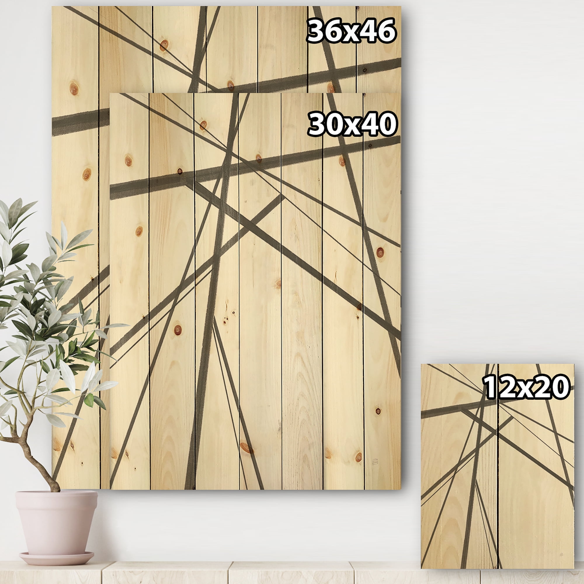Designart 'Minimalist Monochrome III' Transitional Print on Natural Pine Wood