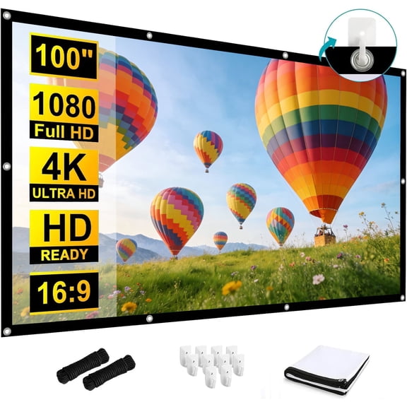 100 inch Projection Screens, 16:9 Foldable Anti-Crease Portable Projector Movies Screens,Double Sided Washable Outdoor Projection Screen, for Camping Party, Home Theater, Office
