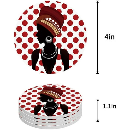 

ZHANZZK Taditional Black Women Set of 4 Round Coaster for Drinks Absorbent Ceramic Stone Coasters Cup Mat with Cork Base for Home Kitchen Room Coffee Table Bar Decor