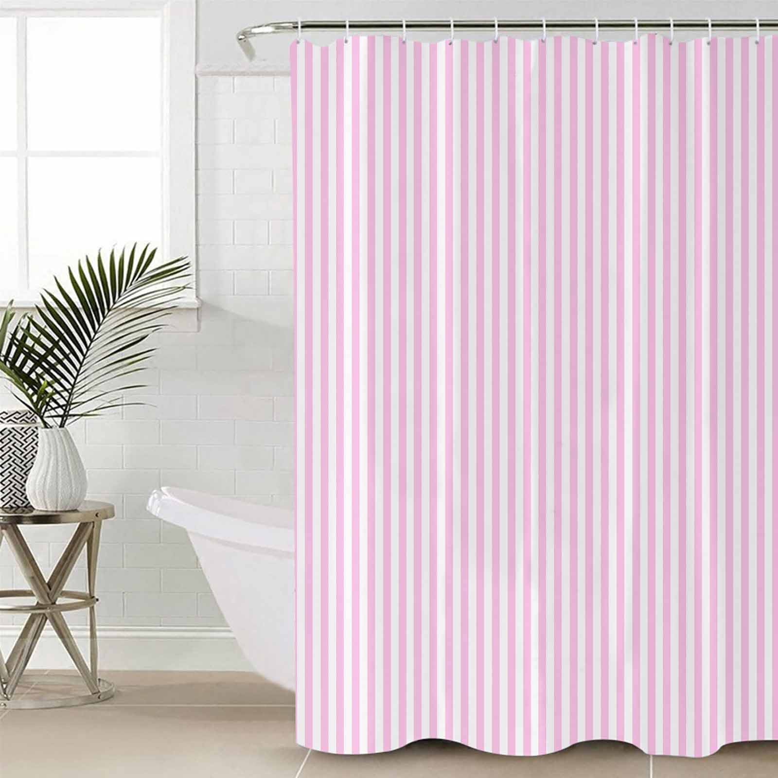 60x72 Inch Shower Curtains for Bathroom Pink White Stripe Fabric Bath Curtain Decor Modern Minimalist Geometric Striped Waterproof Restroom Curtains Shower Set Accessories with 12 Hooks 60 Inch