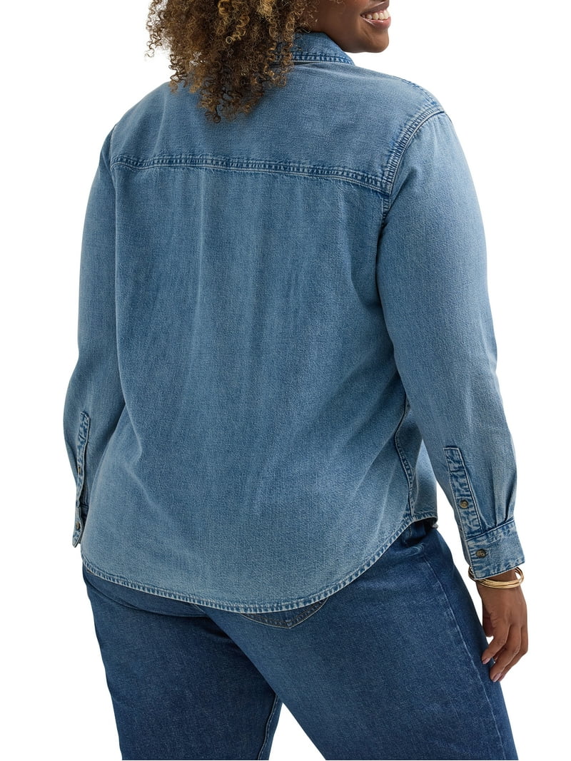 Lee Women's Plus Heritage Denim Shirt Long Sleeve Classic Pocket