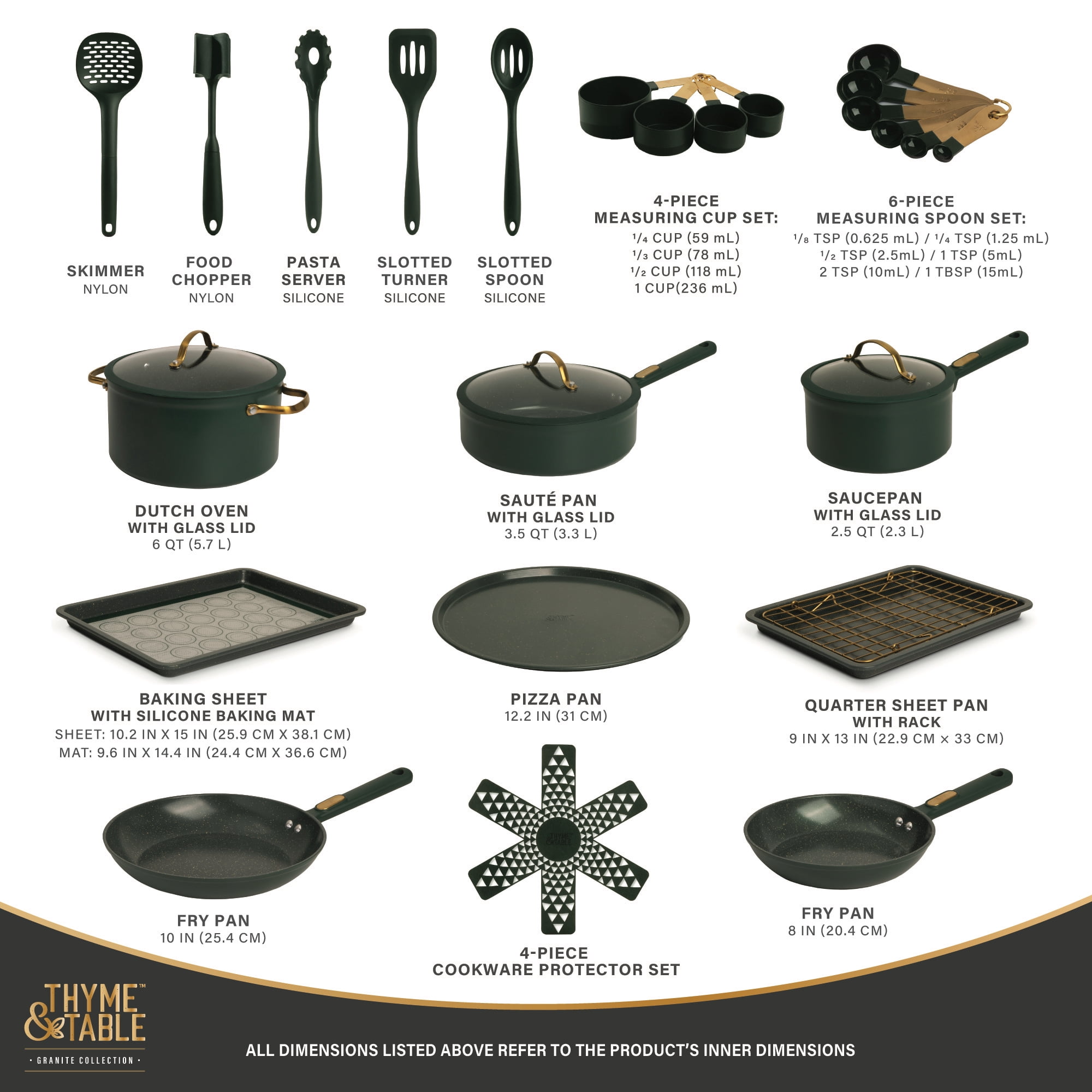 Thyme & Table 32-Piece Aluminum Cookware Set - Green